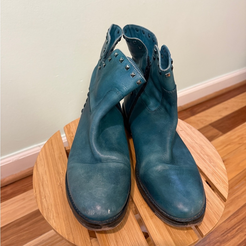 Studded Teal Ankle Boots